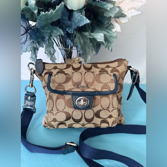 Coach Penelope EUC navy & tan turn lock crossbody - Picture 1 of 7